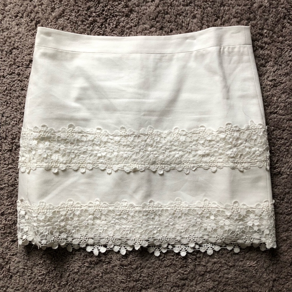 White with lace midi skirt. Floral lace. J crew.